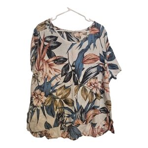 C&C California Multicolor Floral Linen Blouse 2x